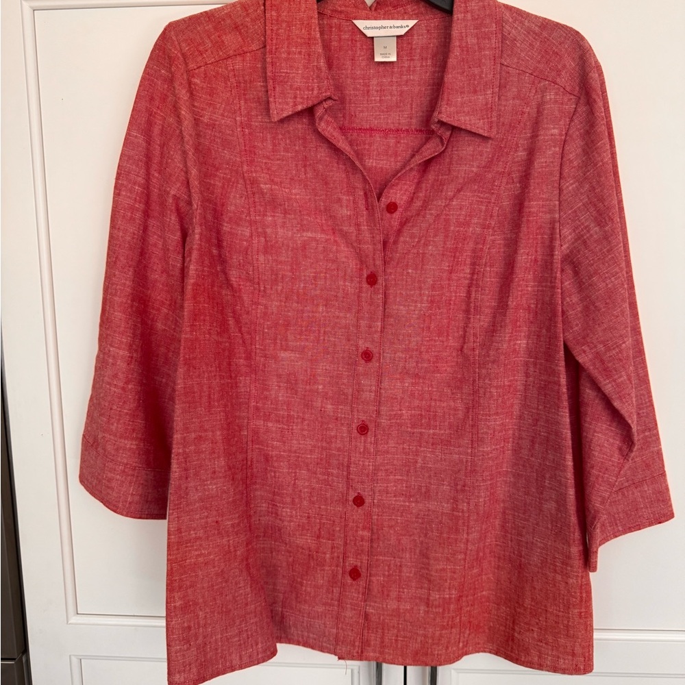 Christopher & Banks Coral-Red Button Front Shirt